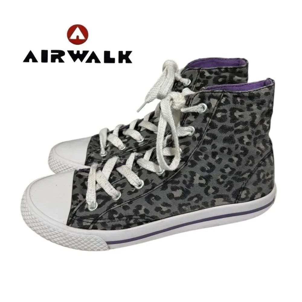 Airwalk Vintage Women's Grey Black Animal Print Hi-Top Canvas Sneakers 7